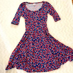 LuLaRoe Red White and Blue Bird Dress